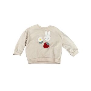 Miffy Bunny Sweatshirt Beige Strawberry Flower Patch Kids Toddler Size 3T